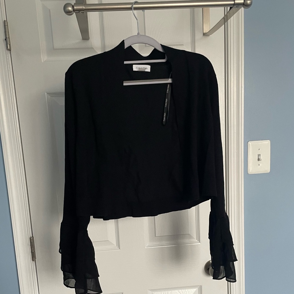 Calvin Klein Black Ruffled Crop shrug